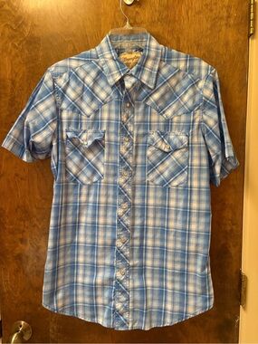Wrangler Light Blue Plaid Short-Sleeve Western Shirt